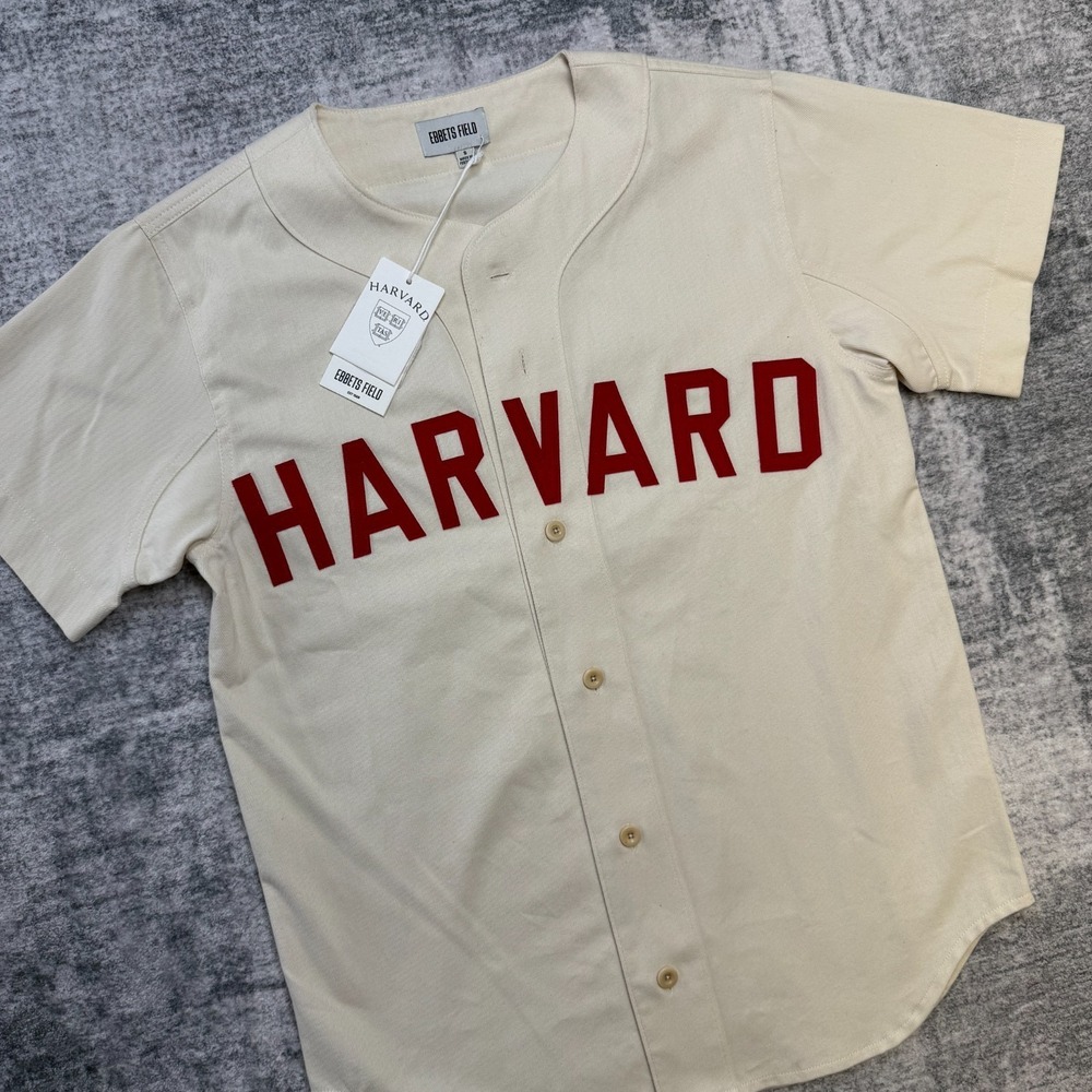 Ebbits‎ Field Flannels Harvard University Jersey Adult Small Cream Twill NEW - Picture 2 of 10